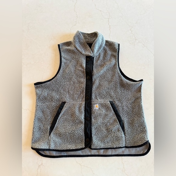 Women’s Carhartt Sherpa Fleece Vest Gray Black Trim 1X - Picture 1 of 5